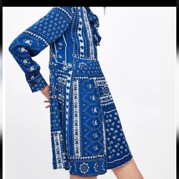 Zara Small Dress Blue and White Patterned Dress - Picture 2 of 11